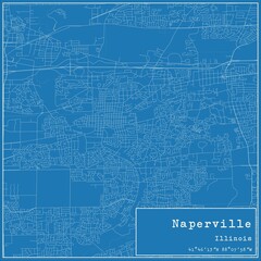 Blueprint US city map of Naperville, Illinois.
