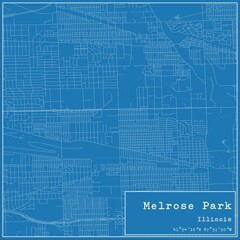 Blueprint US city map of Melrose Park, Illinois.