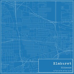 Blueprint US city map of Elmhurst, Illinois.