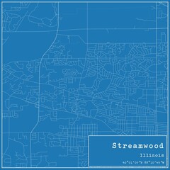 Blueprint US city map of Streamwood, Illinois.