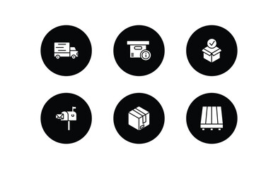 delivery and logistic filled icons set. delivery and logistic filled icons pack included transportation, delivery info, package checking, postbox, parcel, pallet vector.