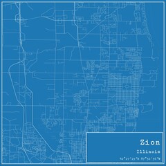Blueprint US city map of Zion, Illinois.