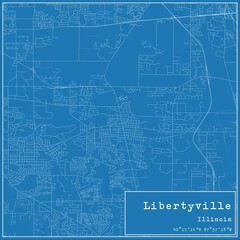 Blueprint US city map of Libertyville, Illinois.