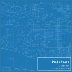 Blueprint US city map of Palatine, Illinois.