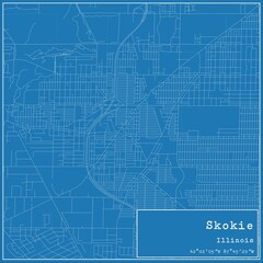 Blueprint US city map of Skokie, Illinois.