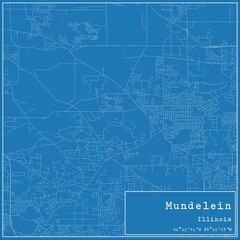 Blueprint US city map of Mundelein, Illinois.