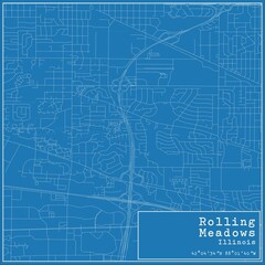 Blueprint US city map of Rolling Meadows, Illinois.