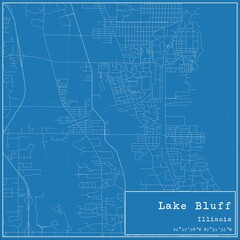 Blueprint US city map of Lake Bluff, Illinois.