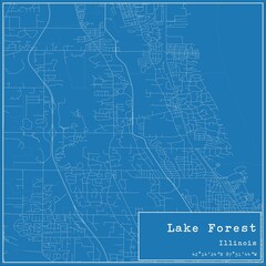 Blueprint US city map of Lake Forest, Illinois.