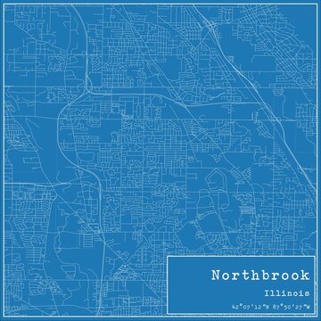 Blueprint US city map of Northbrook, Illinois.
