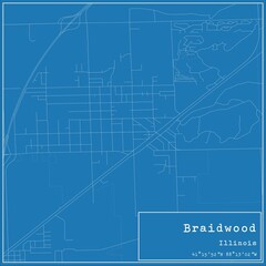 Blueprint US city map of Braidwood, Illinois.