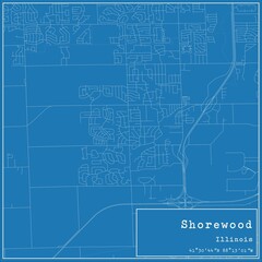 Blueprint US city map of Shorewood, Illinois.