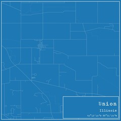Blueprint US city map of Union, Illinois.