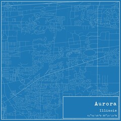 Blueprint US city map of Aurora, Illinois.