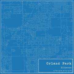 Blueprint US city map of Orland Park, Illinois.