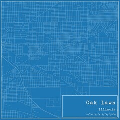 Blueprint US city map of Oak Lawn, Illinois.