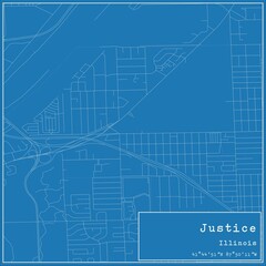 Blueprint US city map of Justice, Illinois.