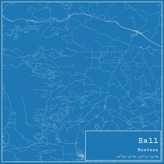 Blueprint US city map of Hall, Montana.