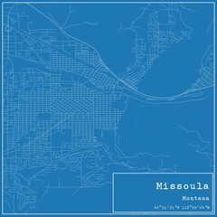Blueprint US city map of Missoula, Montana.