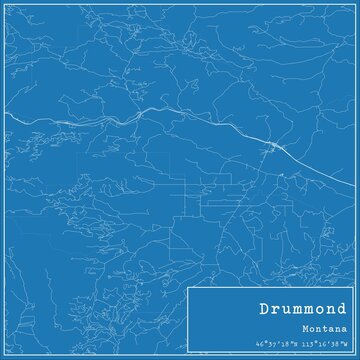Blueprint US city map of Drummond, Montana.