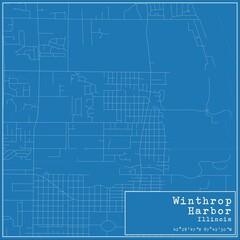 Blueprint US city map of Winthrop Harbor, Illinois.