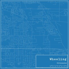 Blueprint US city map of Wheeling, Illinois.
