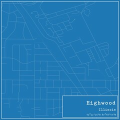 Blueprint US city map of Highwood, Illinois.