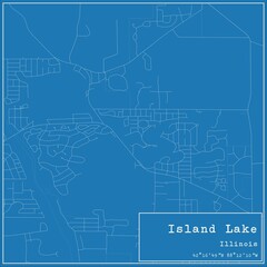 Blueprint US city map of Island Lake, Illinois.