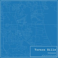 Blueprint US city map of Vernon Hills, Illinois.