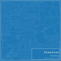 Fototapeta premium Blueprint US city map of Glenview, Illinois.