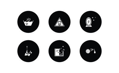 cleaning filled icons set. cleaning filled icons pack included hot water, oxidizing agent, mirror cleanin, floor mop, cleaning window, virus cleanin vector.