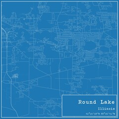 Blueprint US city map of Round Lake, Illinois.