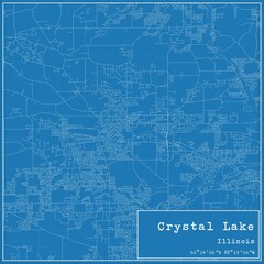 Blueprint US city map of Crystal Lake, Illinois.