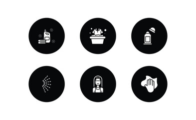 cleaning filled icons set. cleaning filled icons pack included softener, clothes cleaning, deodorizer, spray, charwoman, wiping vector.