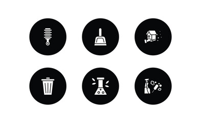 cleaning filled icons set. cleaning filled icons pack included suspension, dust pan, cleaning house, bin, preservatives, tools vector.