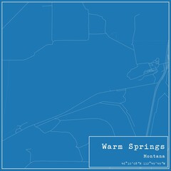 Fototapeta premium Blueprint US city map of Warm Springs, Montana.