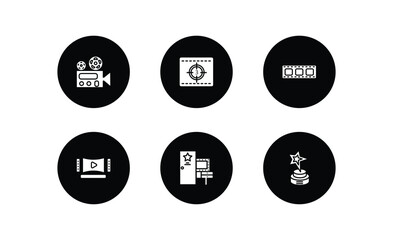 cinema filled icons set. cinema filled icons pack included film viewer, movie countdown, film negatives, home theater, dressing room, star movie award vector.