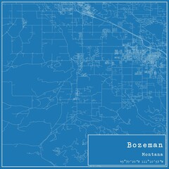 Blueprint US city map of Bozeman, Montana.
