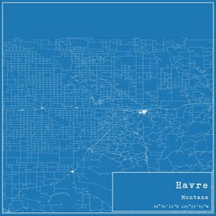 Blueprint US city map of Havre, Montana.