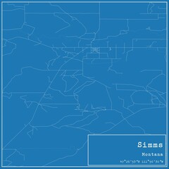 Fototapeta premium Blueprint US city map of Simms, Montana.