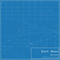 Blueprint US city map of Fort Shaw, Montana.