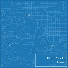 Blueprint US city map of Fairfield, Montana.