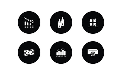 business filled icons set. business filled icons pack included marketing chart, nails, infographic elements, euro bills, measure success, email contacts vector.