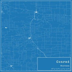 Blueprint US city map of Conrad, Montana.