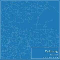 Blueprint US city map of Volborg, Montana.