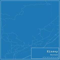 Blueprint US city map of Kinsey, Montana.