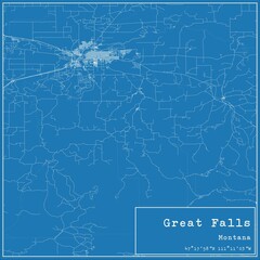Blueprint US city map of Great Falls, Montana.