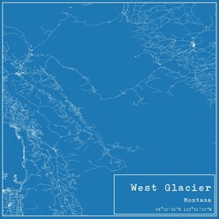 Blueprint US city map of West Glacier, Montana.