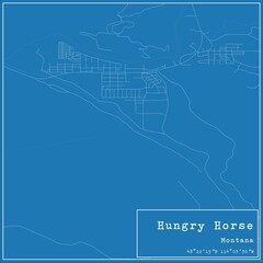 Fototapeta premium Blueprint US city map of Hungry Horse, Montana.