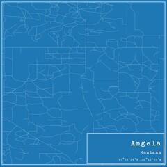 Blueprint US city map of Angela, Montana.